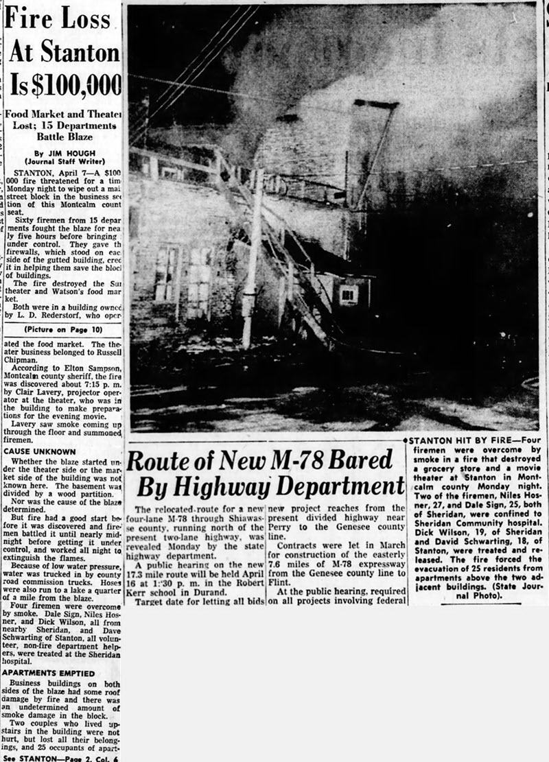 Sun Theatre - April 7 1959 Article On Fire